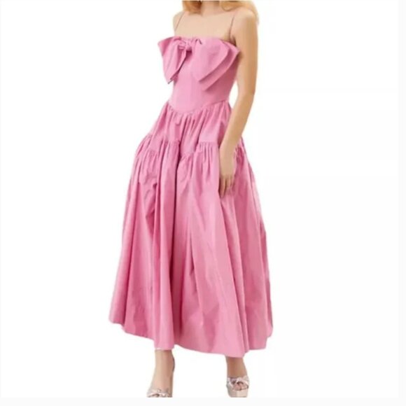 NWT Loeffler Randall: Josafina Pink Bow Midi Dress - Sz 10 - Picture 1 of 5